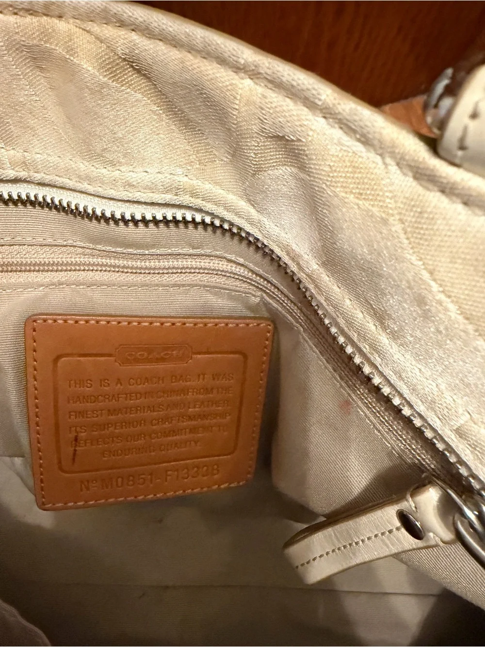 Coach Hampton Optic Signature Carryall Cream & Tan Leather-Trim Satchel Handbag